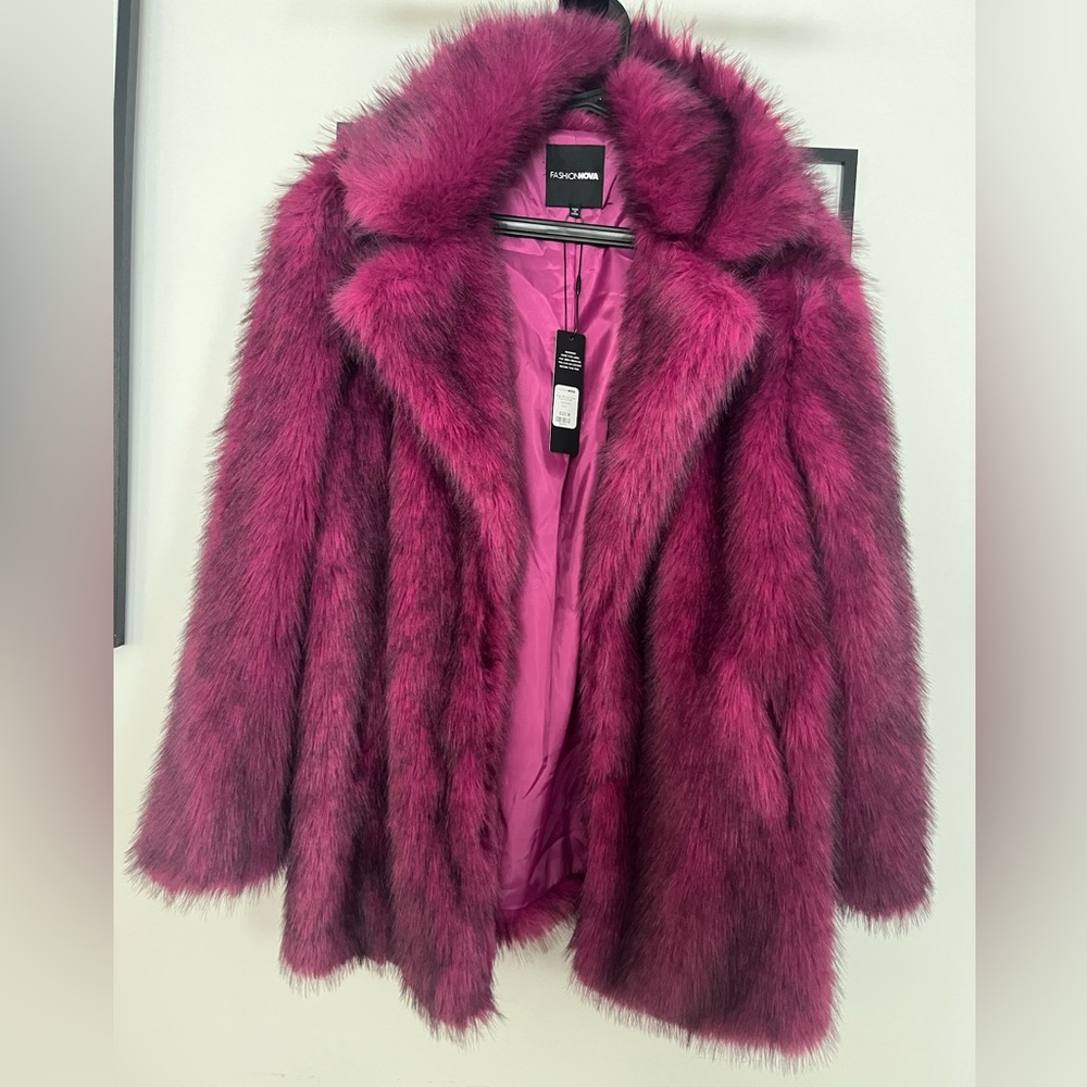 Fashion Nova Fuchsia Teddy Jacket
